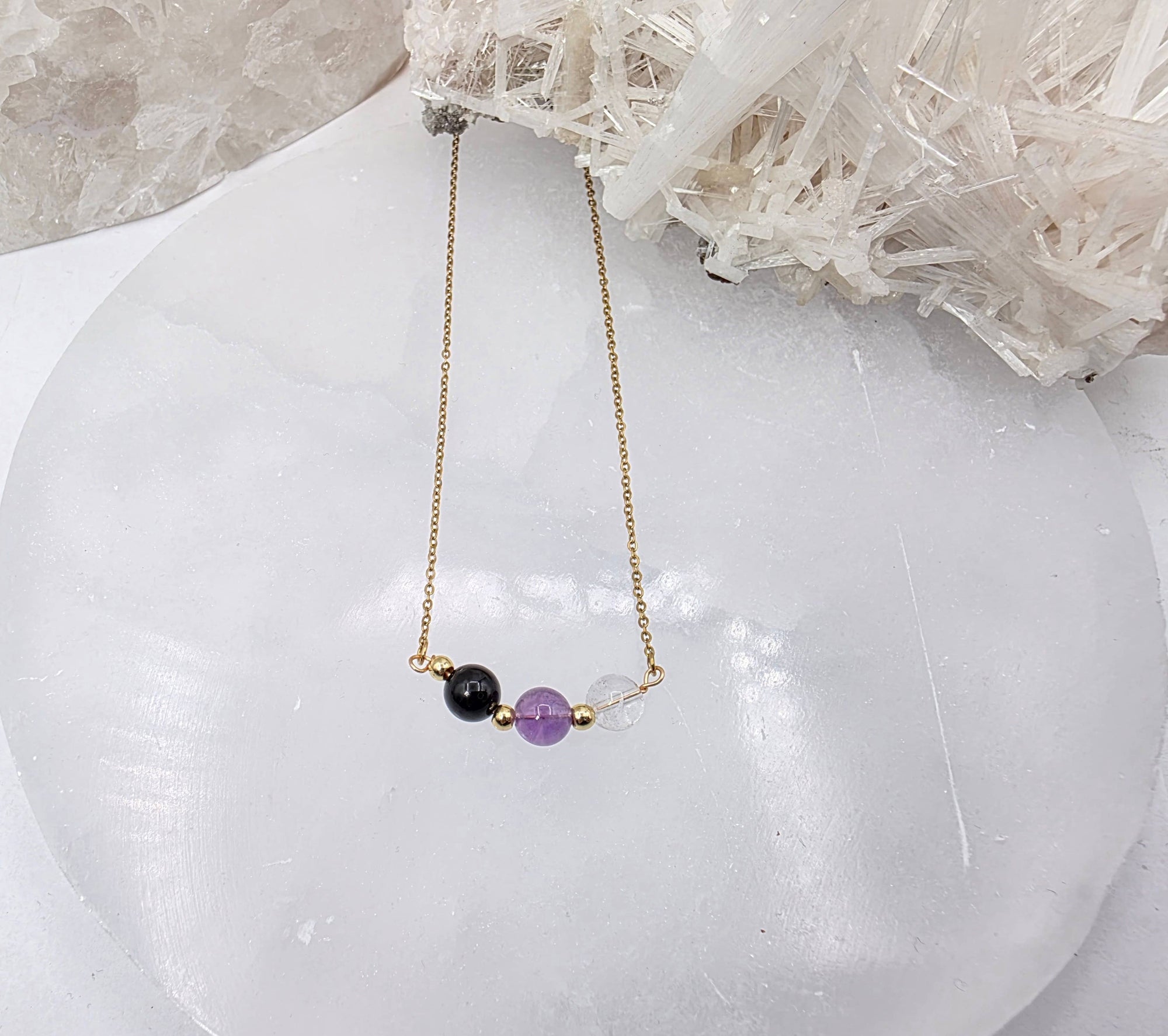 SACRED SPACE -Clear Quartz, Amethyst, Black Onyx Jewelry Set