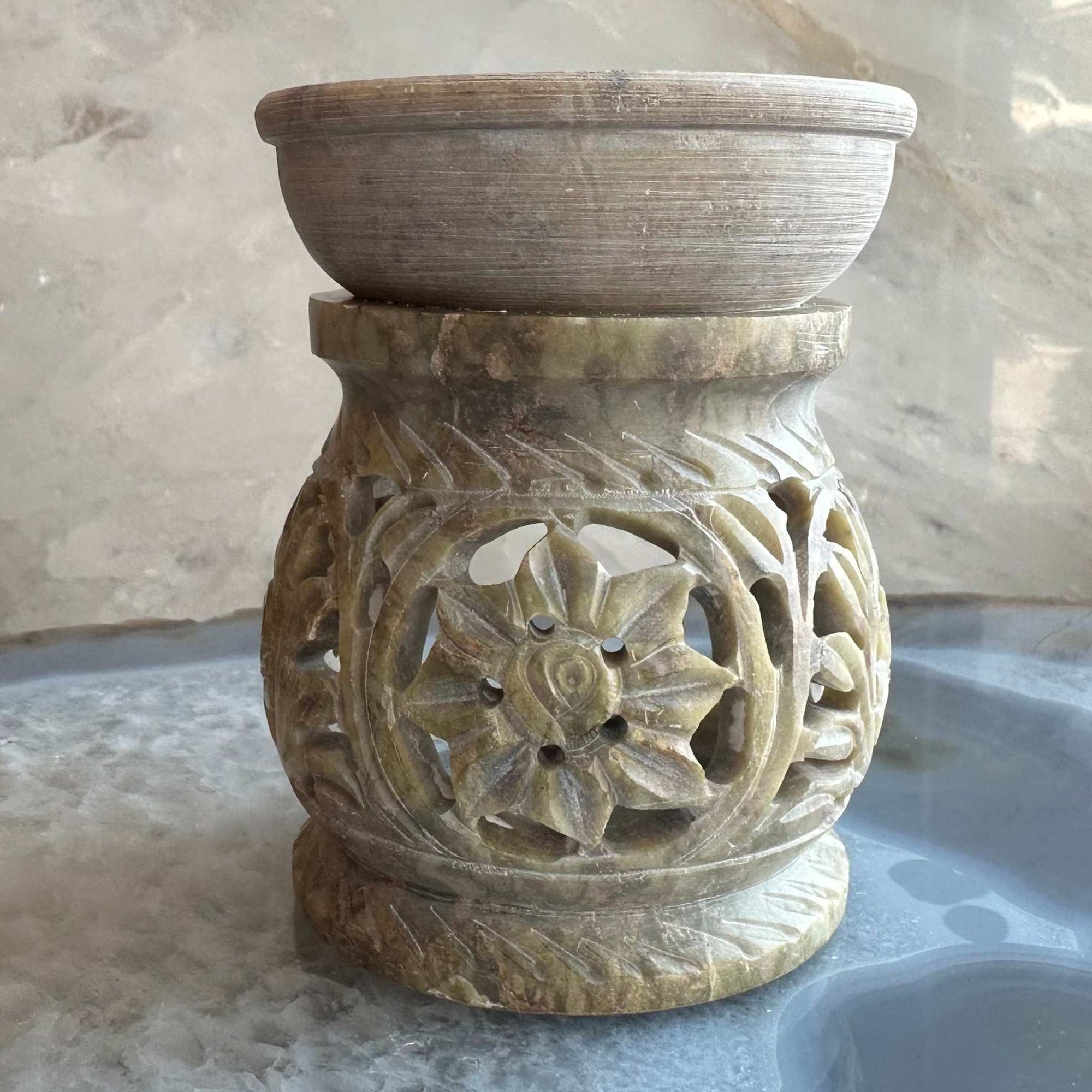Carved Soapstone Essential Oil Burner 3&quot;