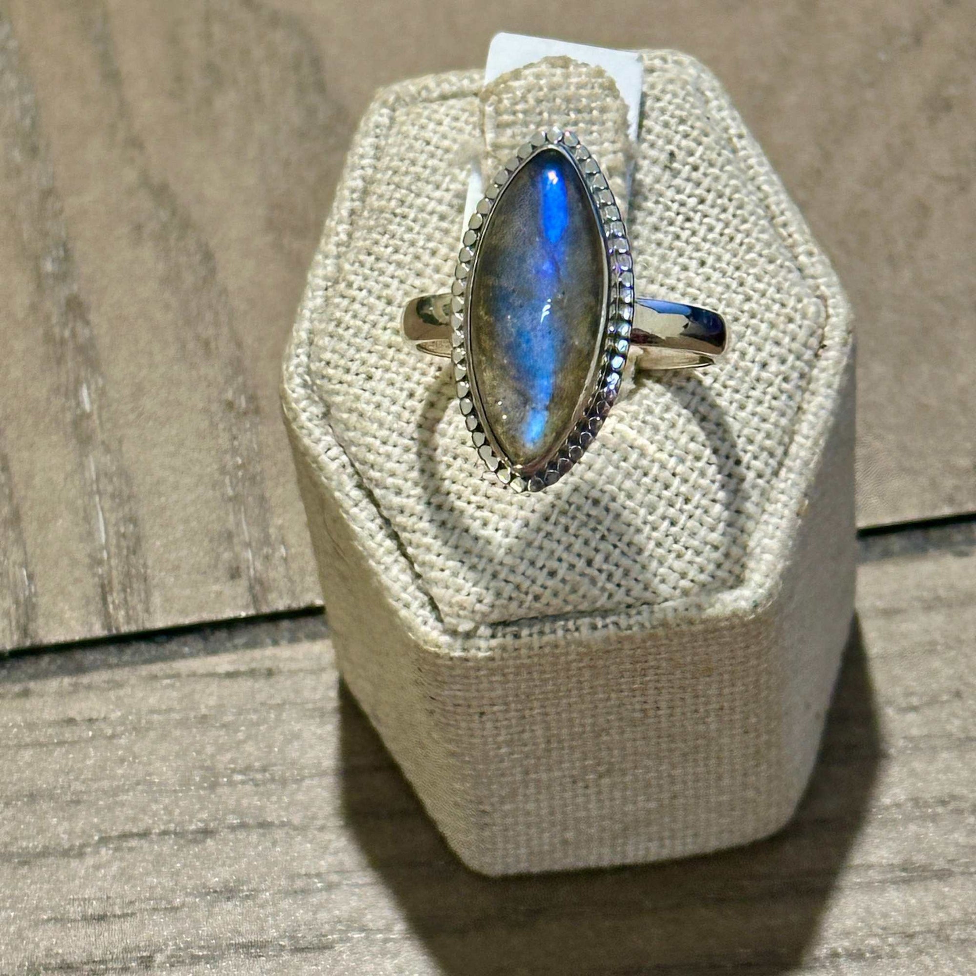 Labradorite Marquise Beaded-Frame Ring – Sterling Silver – Size 10