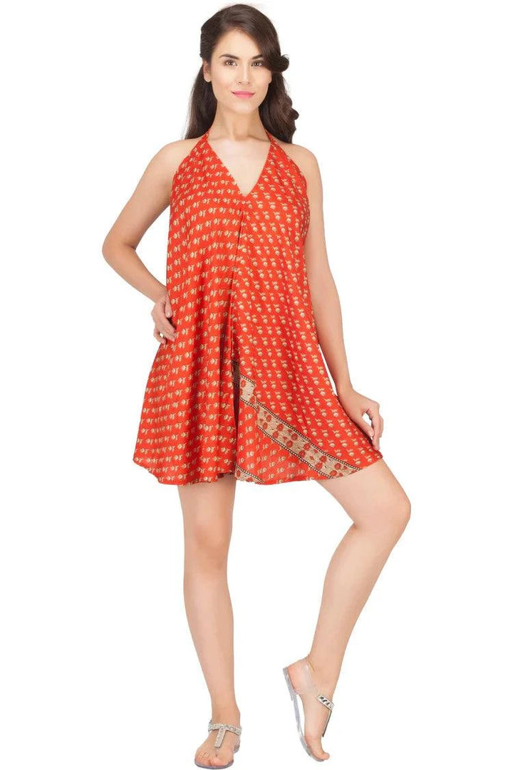 Short Sari Dress with V Neck