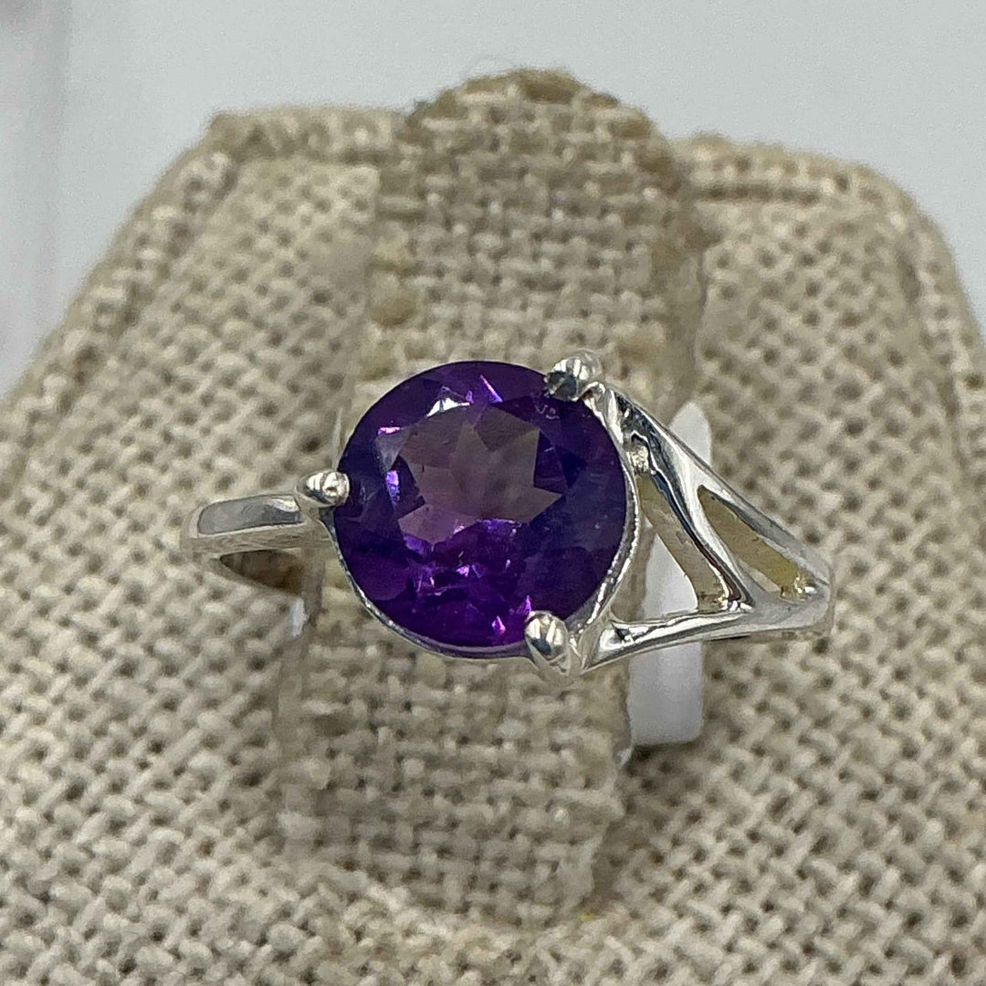 Sterling Silver Asymmetrical Banded Amethyst Ring – Size 5 – Calm, Intuition & Spiritual Protection