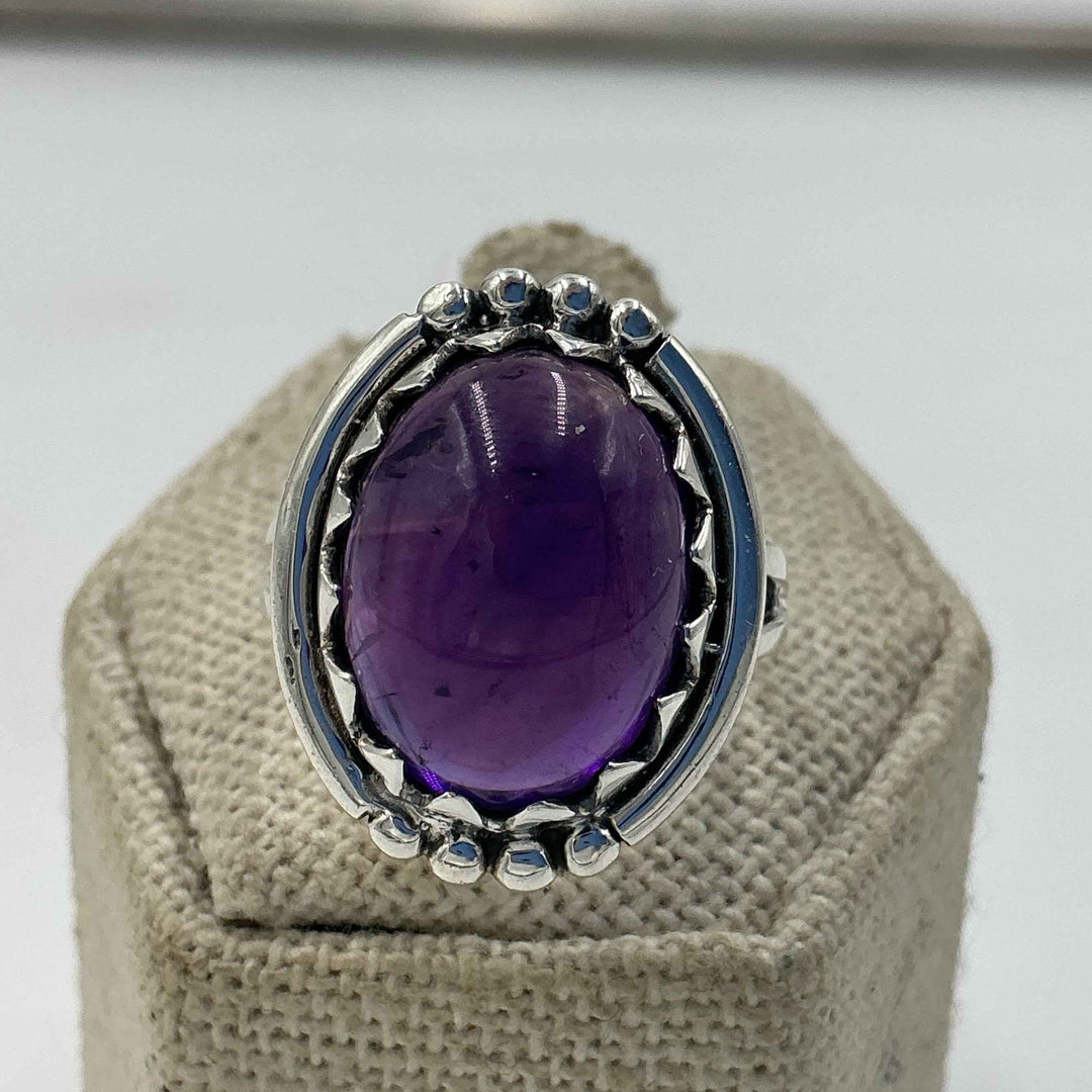 Sterling Silver Halo Oval Amethyst Ring – Size 7 – Calm, Intuition &amp; Spiritual Protection