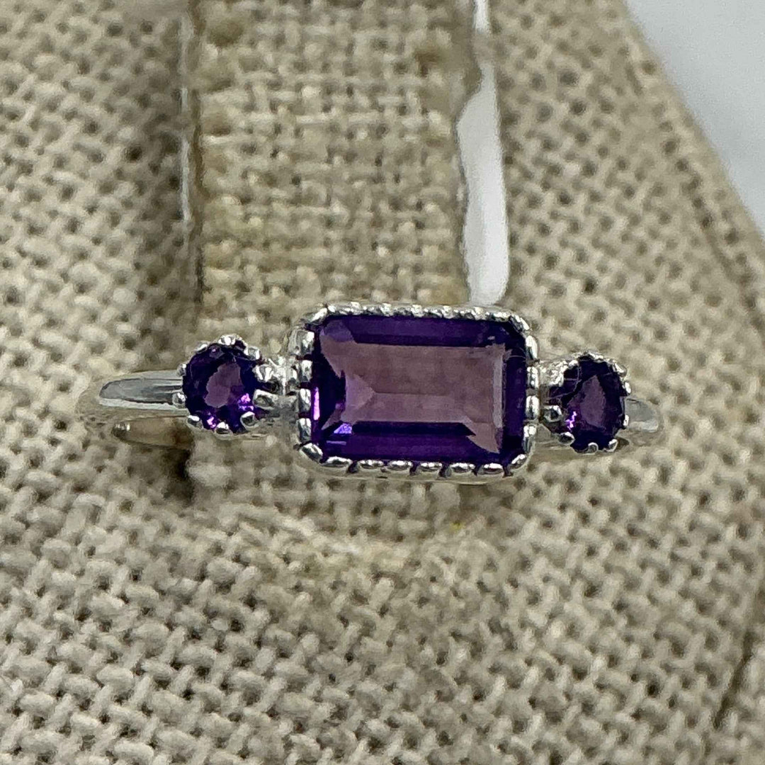 Sterling Silver Rectangular Amethyst Ring – Size 5 – Calm, Intuition & Spiritual Protection