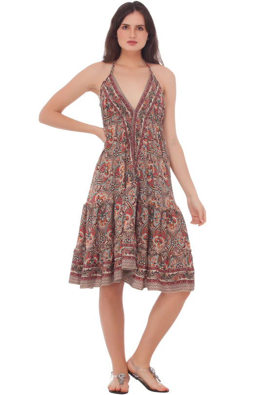 Mid Length Sari Halter Dress - Sultry Summer