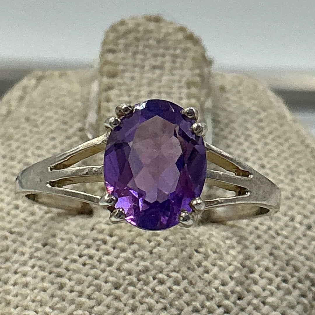 Sterling Silver Faceted Oval Amethyst Ring – Size 9 – Calm, Intuition &amp; Spiritual Protection