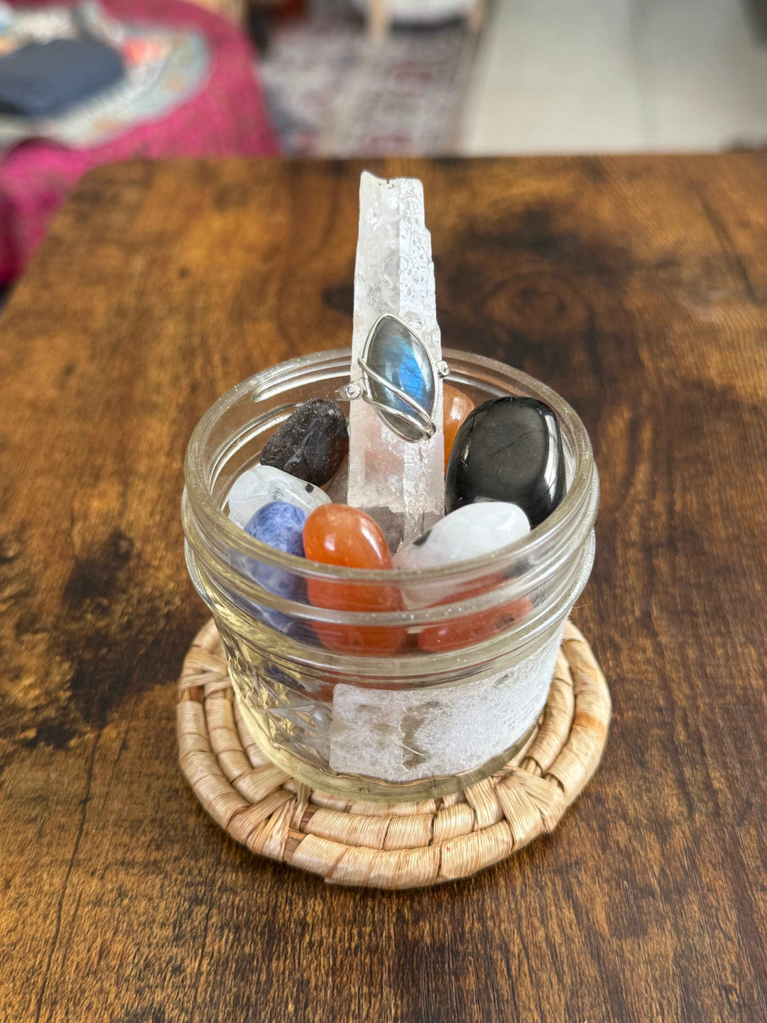 Sterling Silver Marquise Blue Flash Labradorite Ring - Size 8 - Intuition, Protection &amp; Transformation