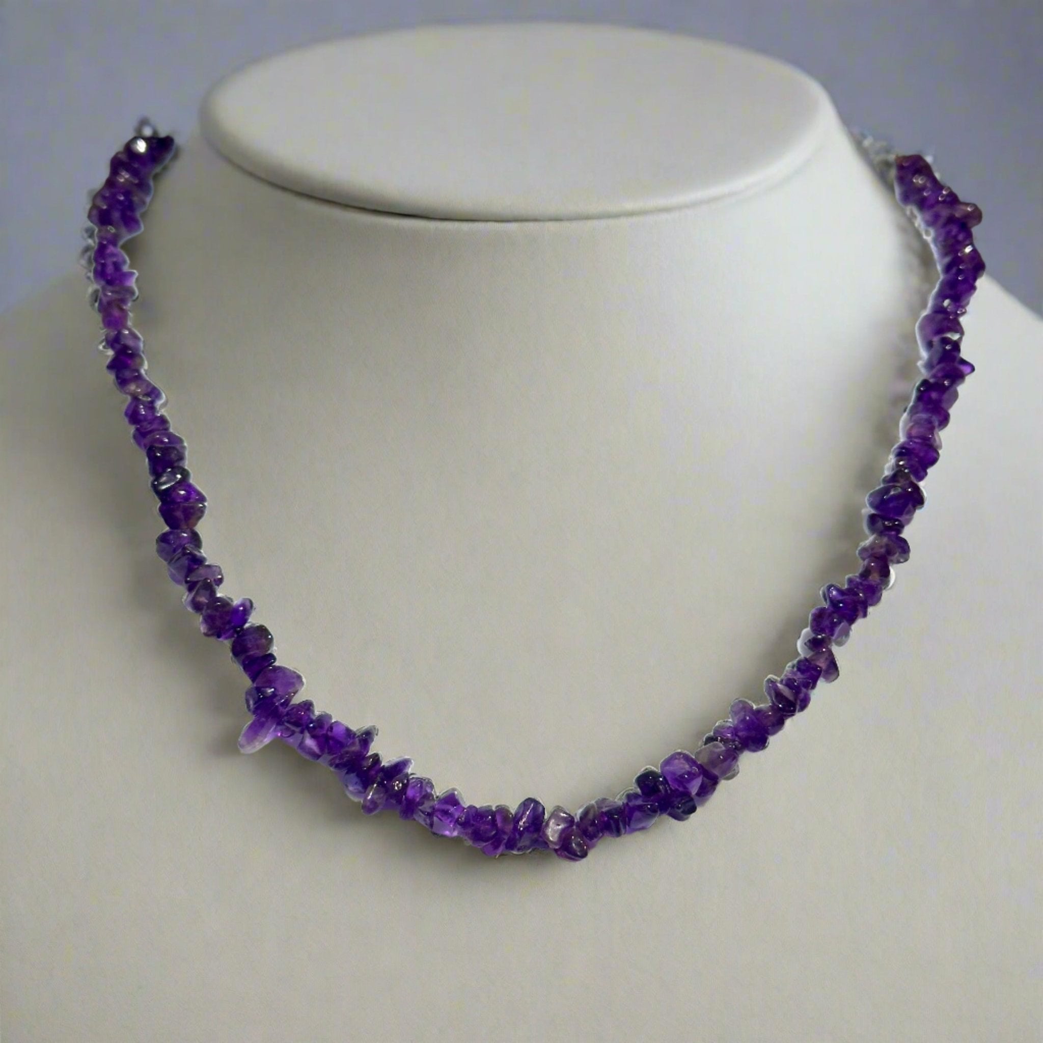 18-Inch Amethyst Chip Necklace with Sterling Clasp - Sacred Crystals Chains and Necklaces