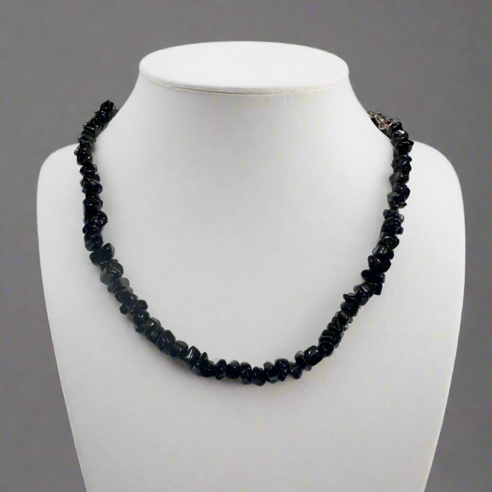 18-Inch Black Tourmaline Chip Necklace with Sterling Clasp - Sacred Crystals Chains and Necklaces