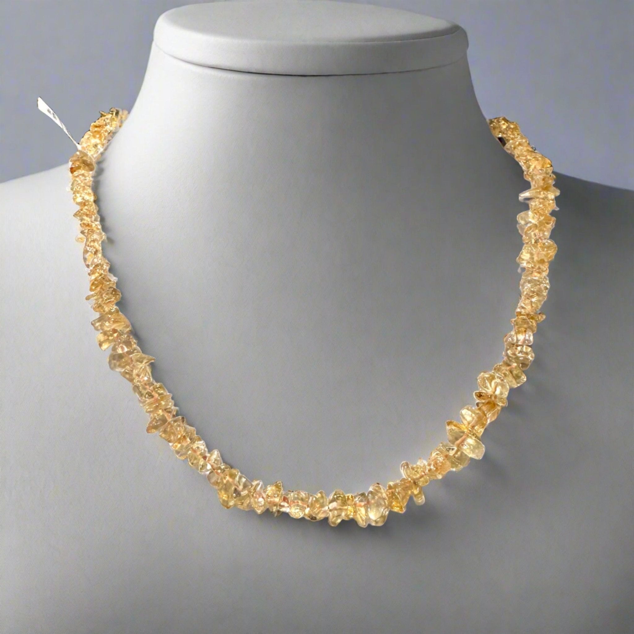 18-Inch Citrine Chip Necklace with Sterling Clasp - Sacred Crystals Chains and Necklaces