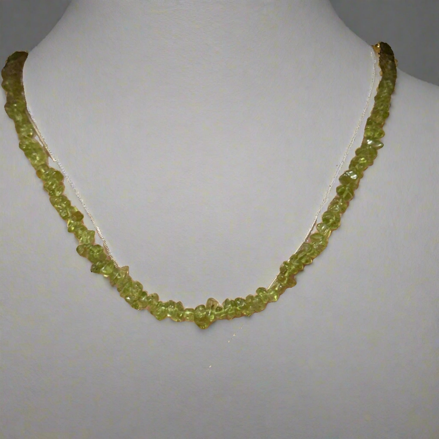 18-Inch Peridot Chip Necklace with Sterling Clasp - Sacred Crystals Chains and Necklaces