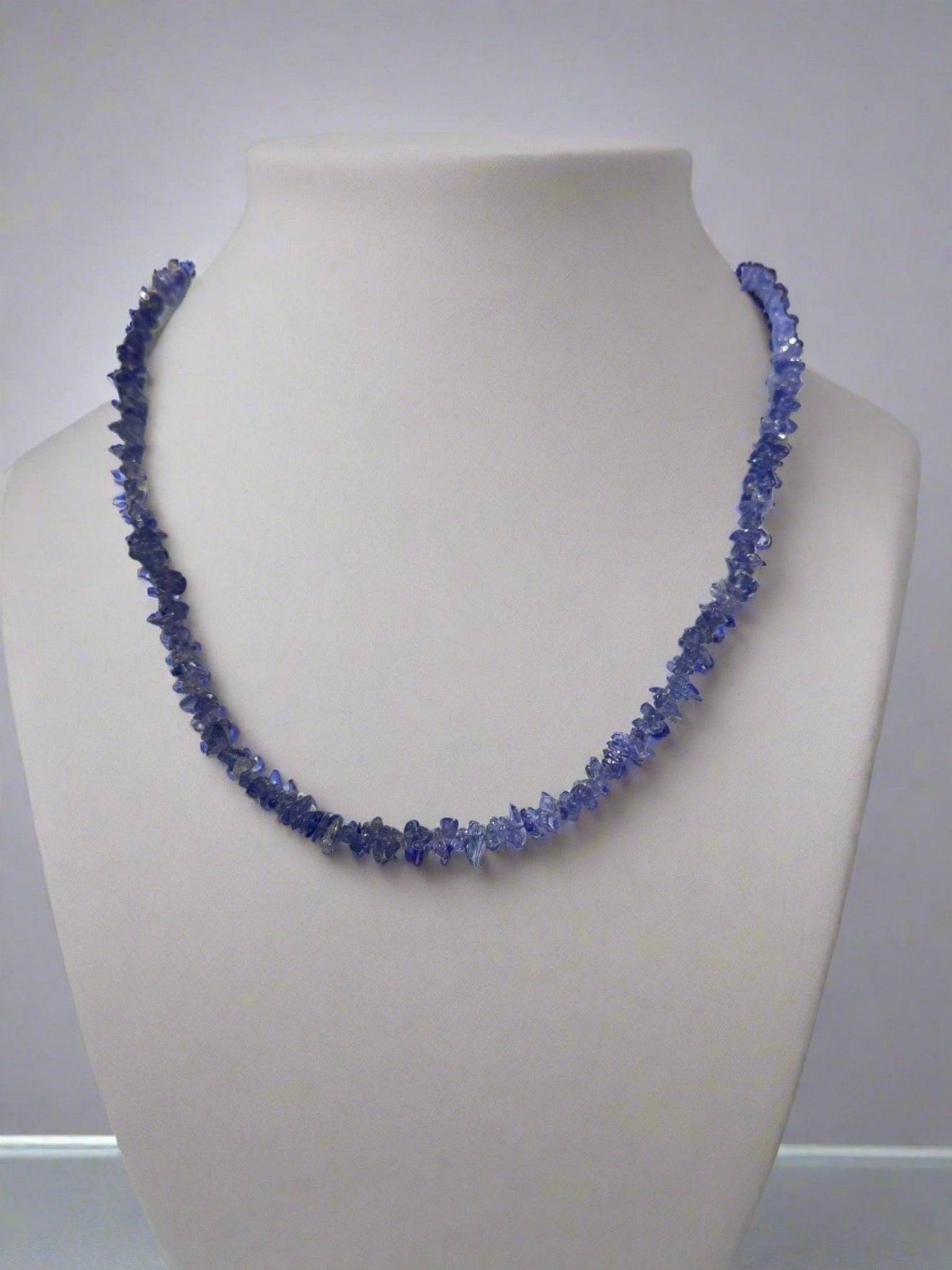 18-Inch Tanzanite Chip Necklace with Sterling Clasp - Sacred Crystals Chains and Necklaces