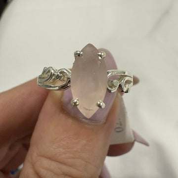 Rose Quartz Marquise Prong-Set Ring – Sterling Silver – Size 10