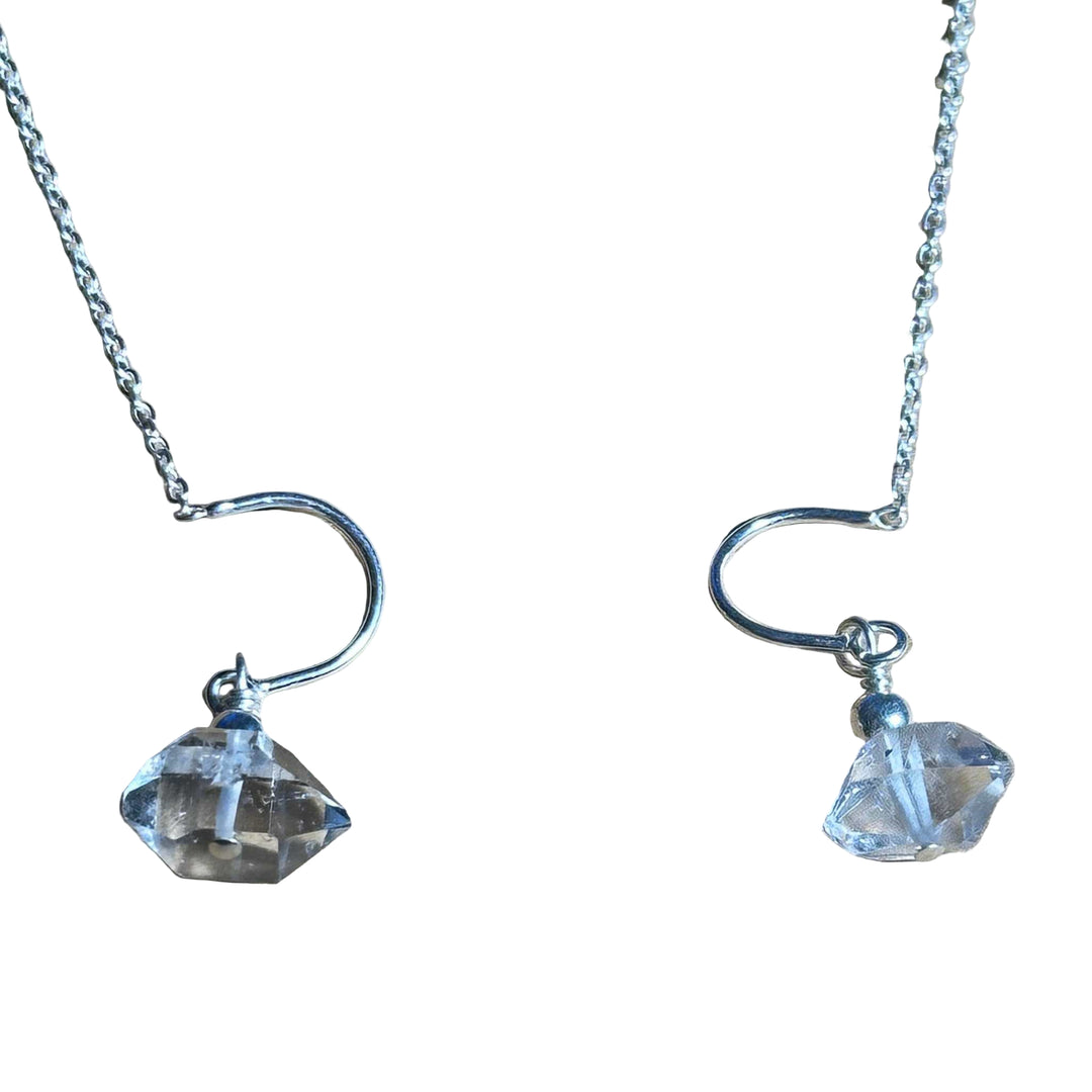 Herkimer Threads Bertoni sterling silver earrings with clear crystal pendants on chain links
