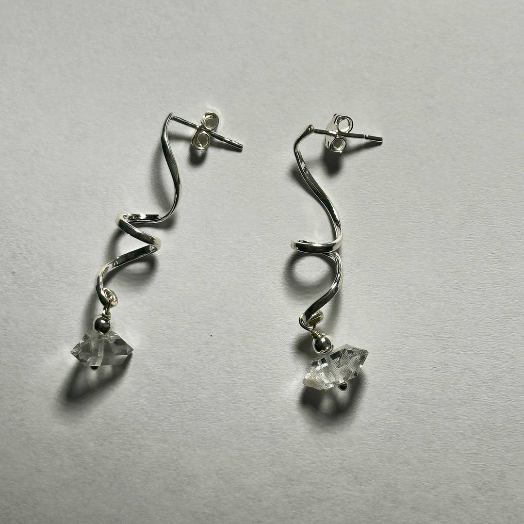 Herkimer Spiral Dangle Bertoni Earrings - Sterling Silver