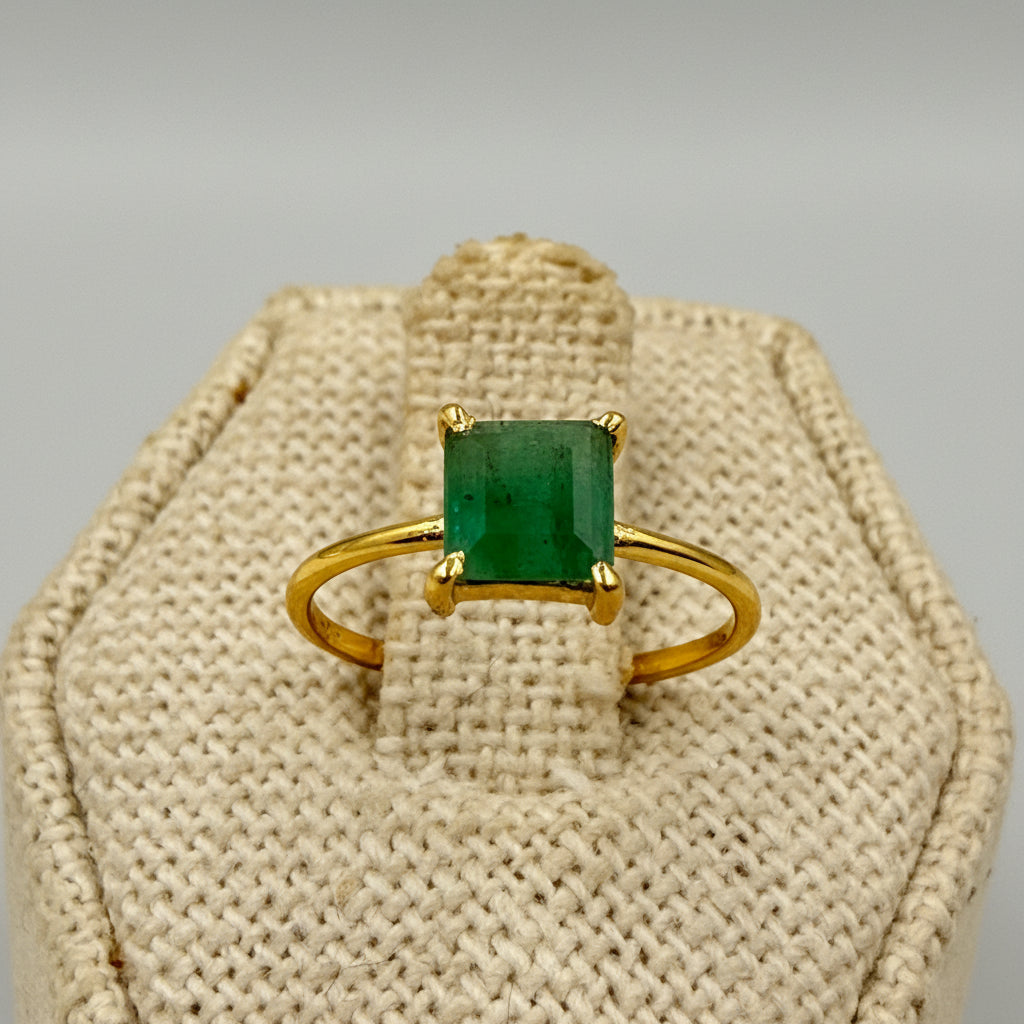 Gold Vermeil Emerald Square Solitaire Ring Size 4