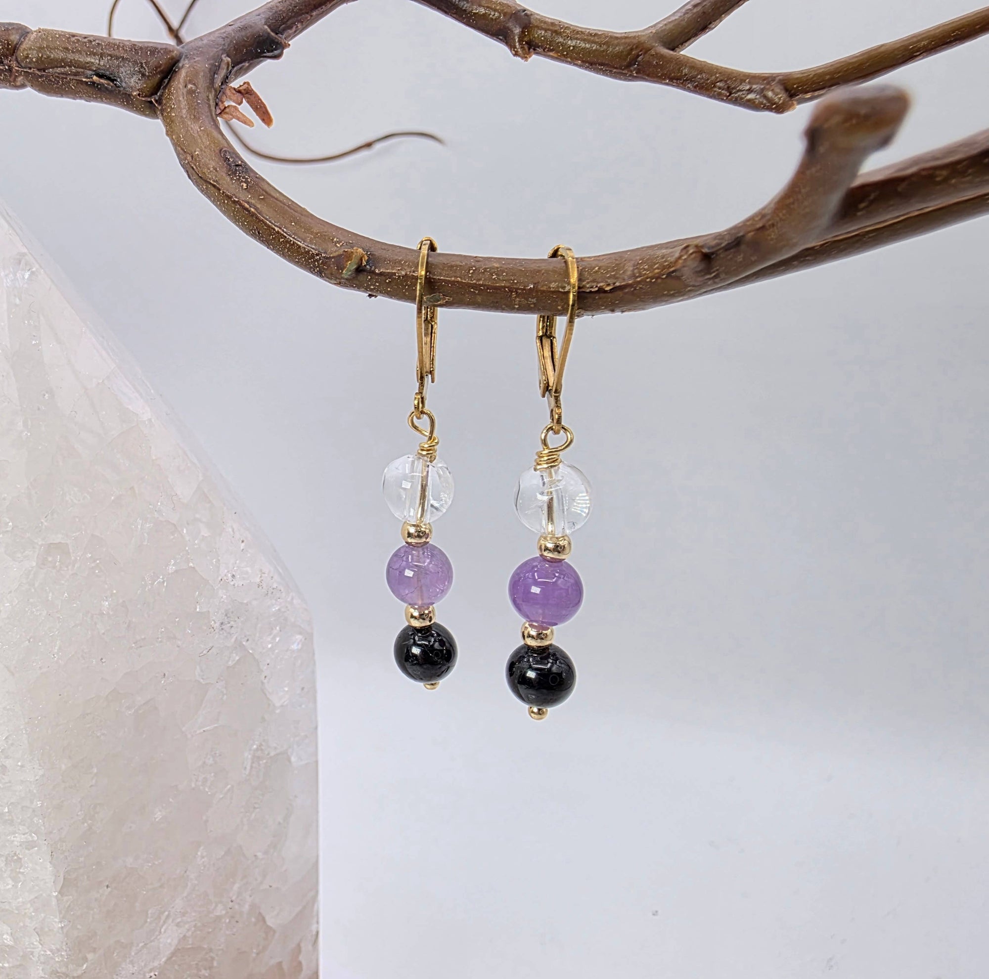 SACRED SPACE -Clear Quartz, Amethyst, Black Onyx Jewelry Set
