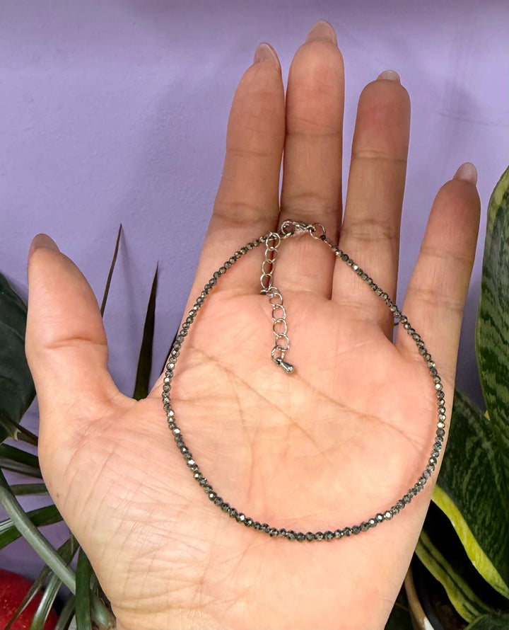 2mm Faceted Natural Pyrite Anklet w Stainless Steel Clasp - Abundance Empowered