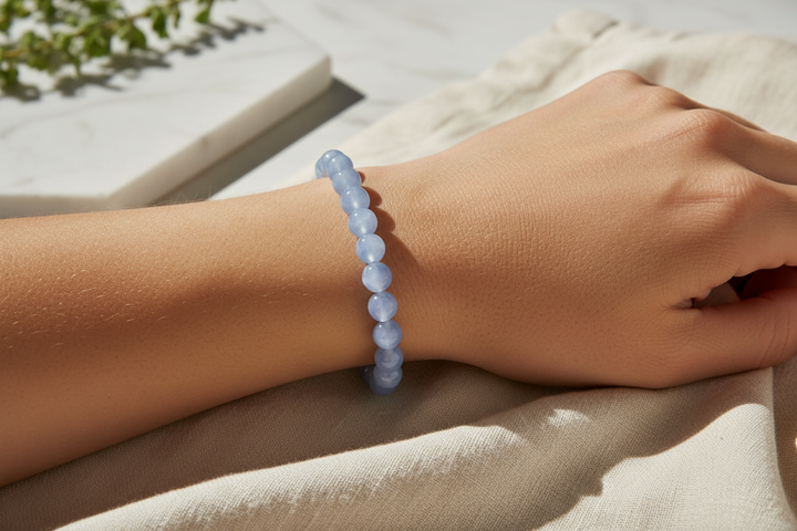 Blue Lace Agate Round Bead Bracelet 5mm - Gentle Expression