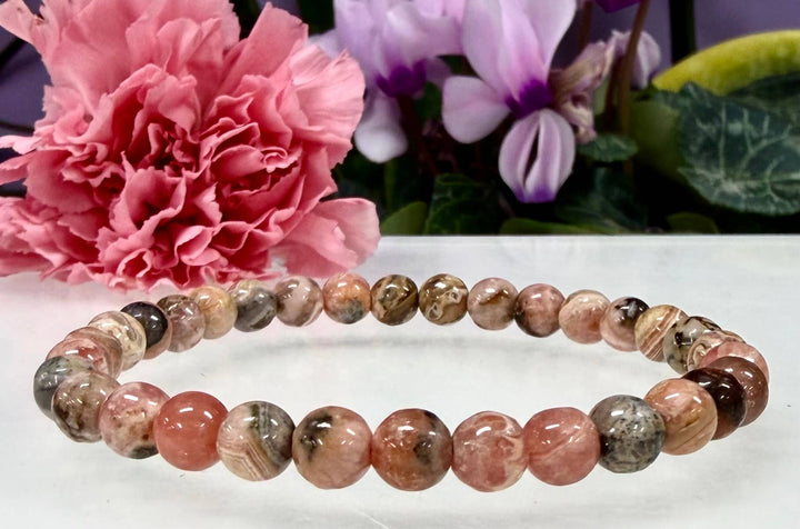 Rhodochrosite A Round Bead Bracelet 6mm - Compassionate Love