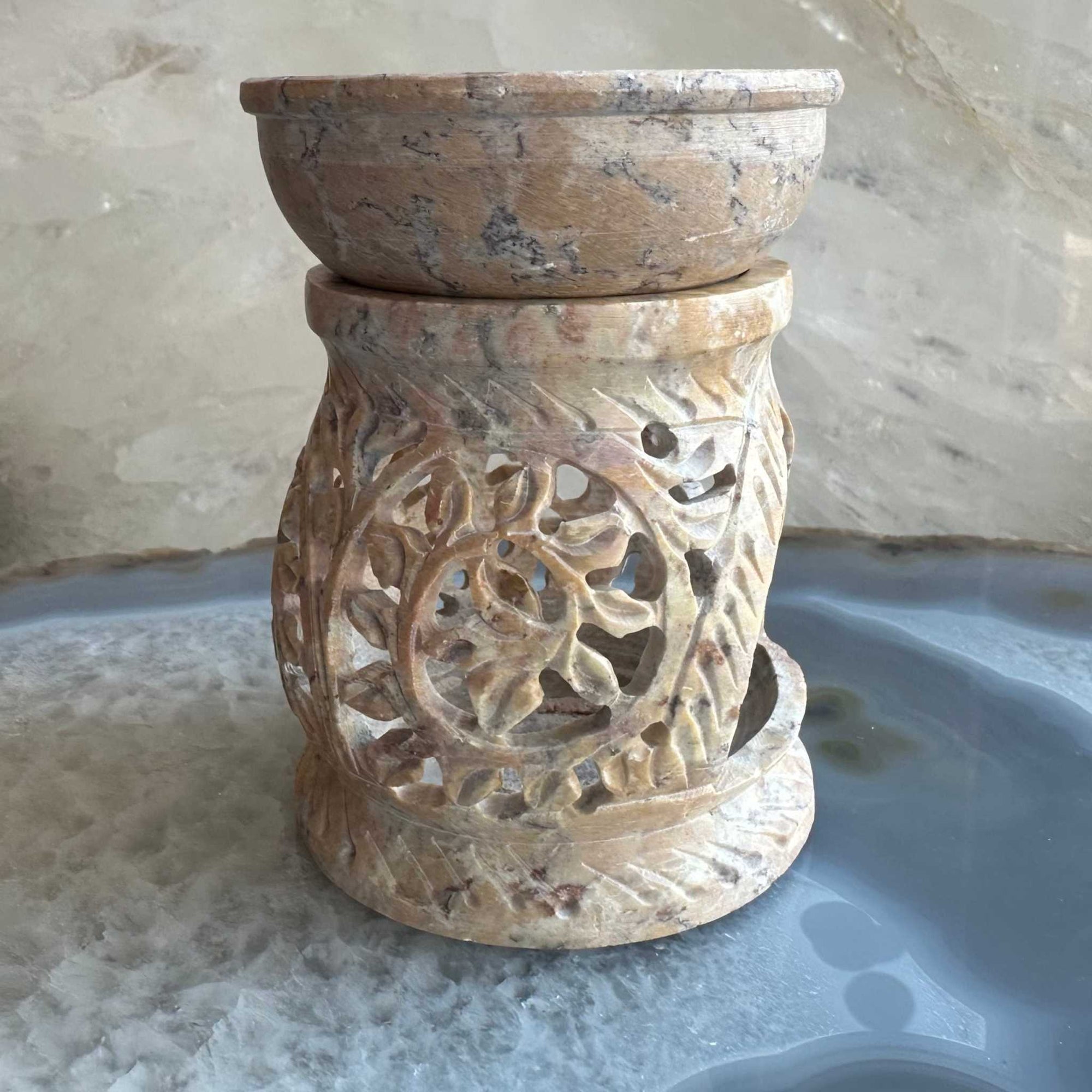 Carved Soapstone Essential Oil Burner 3&quot;