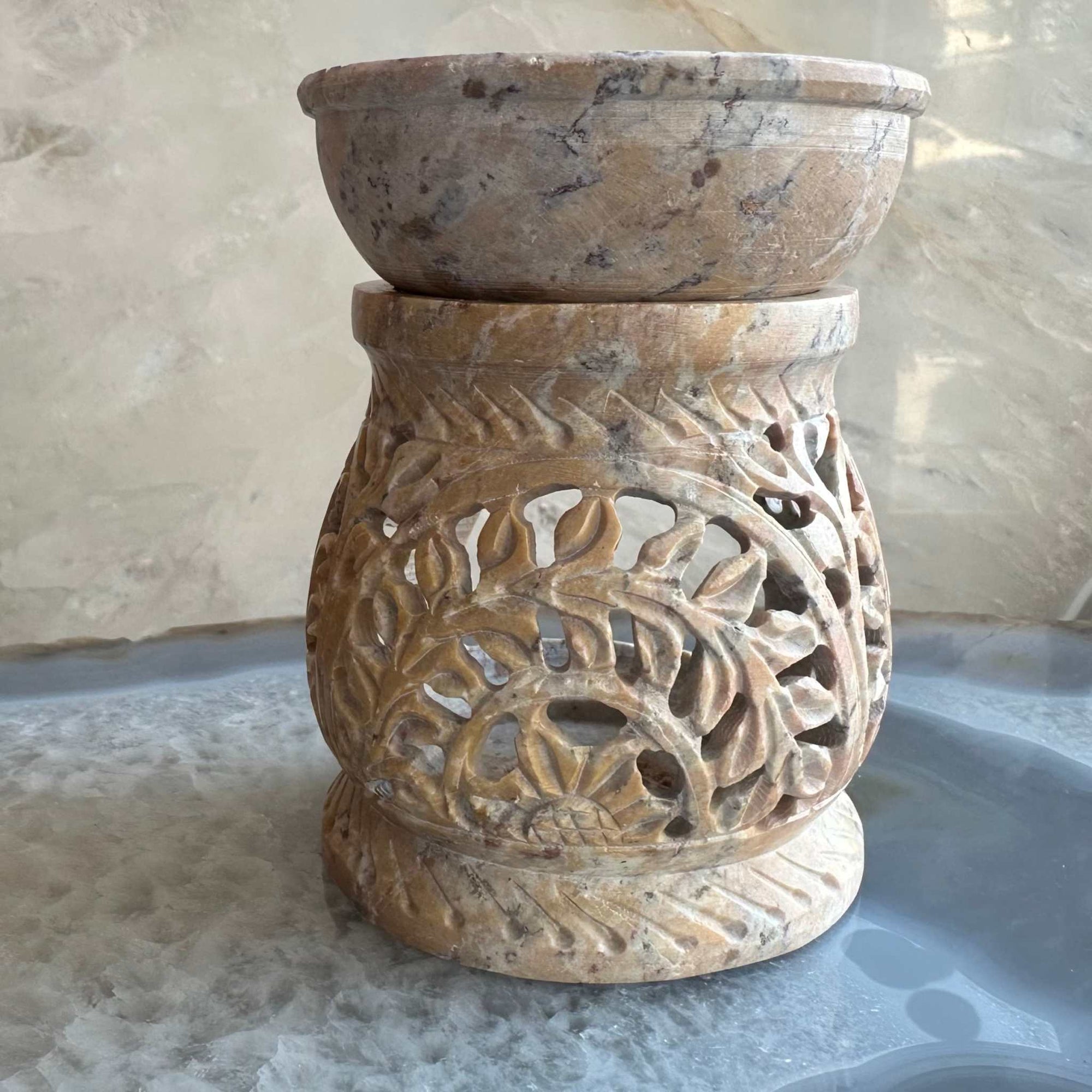 Carved Soapstone Essential Oil Burner 3&quot;