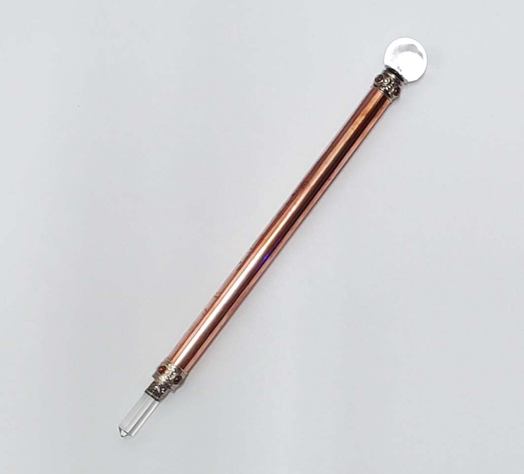 Silver Healing Wand with Garnet and Clear Quartz (8")