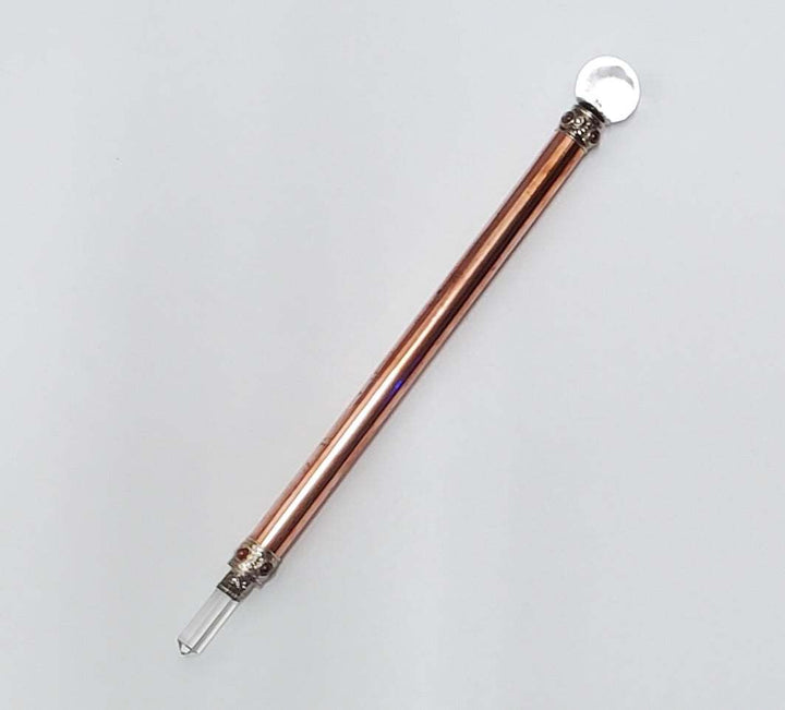Silver Healing Wand with Garnet and Clear Quartz (8")