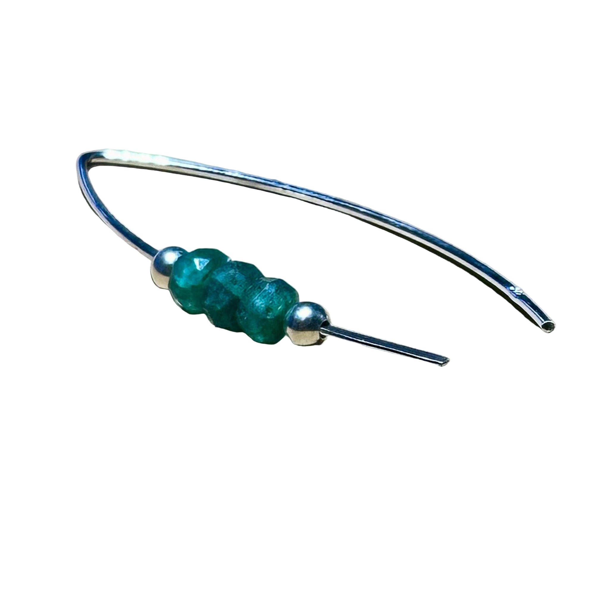 Sterling silver earrings featuring emerald crescent Bertoni beads on a curved wire design