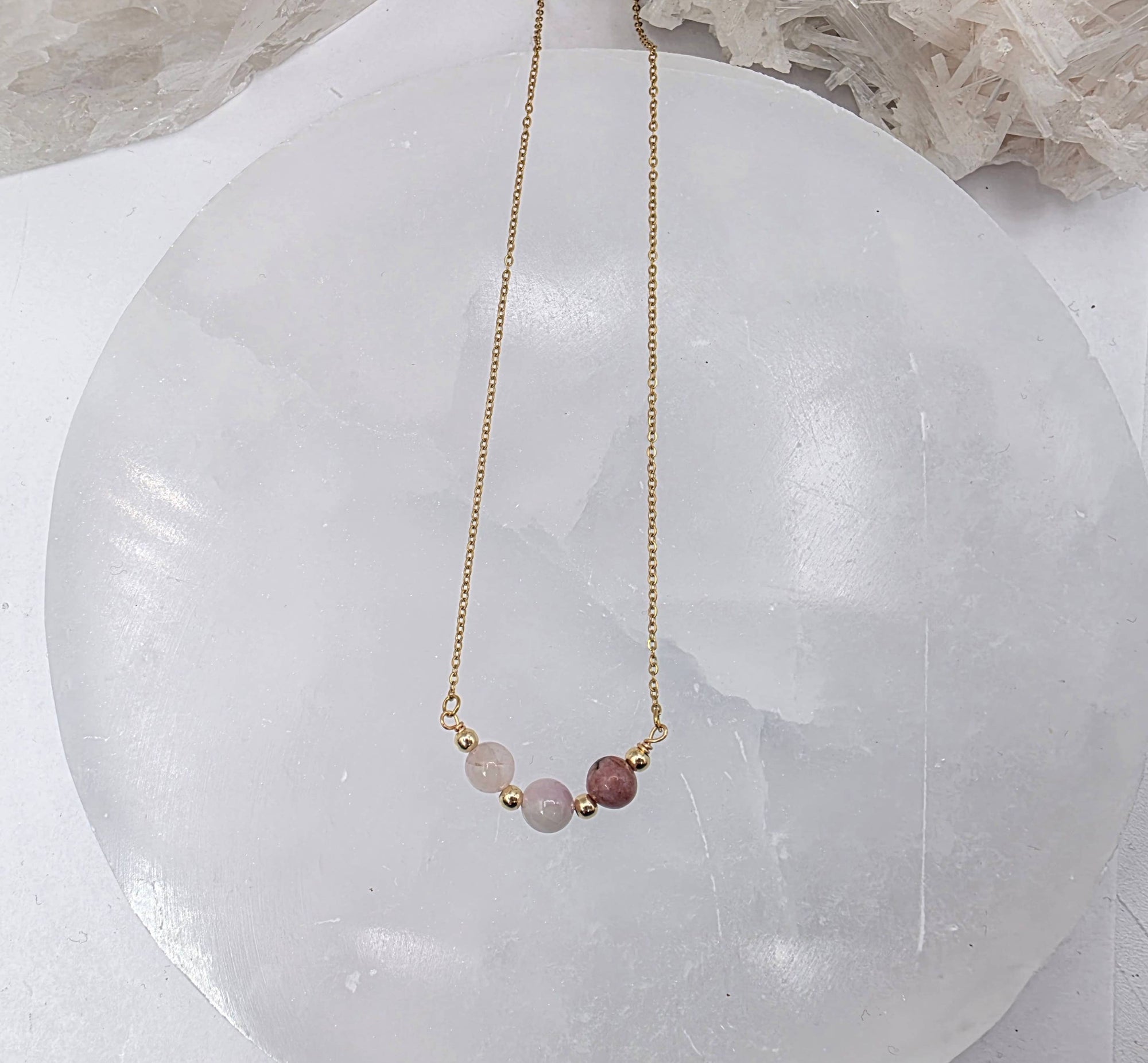 I AM ENOUGH -Kunzite, Rose Quartz, Rhodonite Gem Jewelry Set