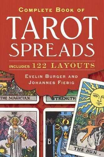 Complete Book of Tarot Spreads paperback featuring 122 tarot card layouts by Evelin Burger and Johannes Fiebig.