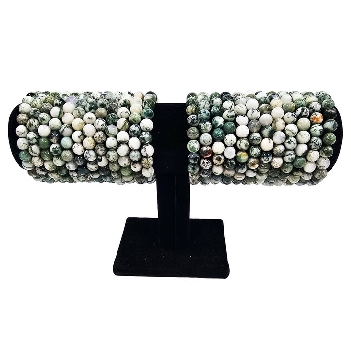 Tree Agate Round Bead Bracelet