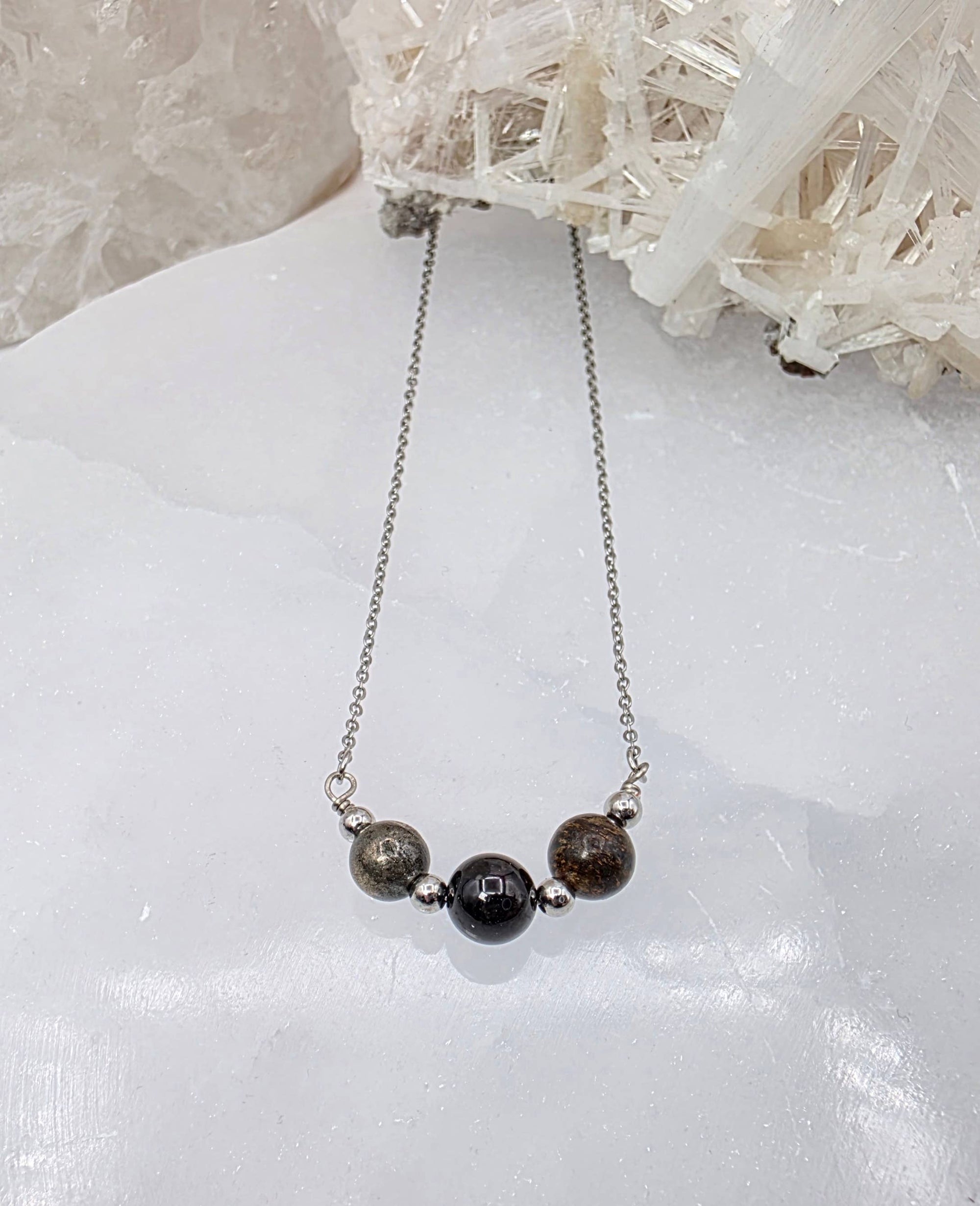 STAY IN MY POWER - Pyrite, Bronzite, Garnet Jewelry Set