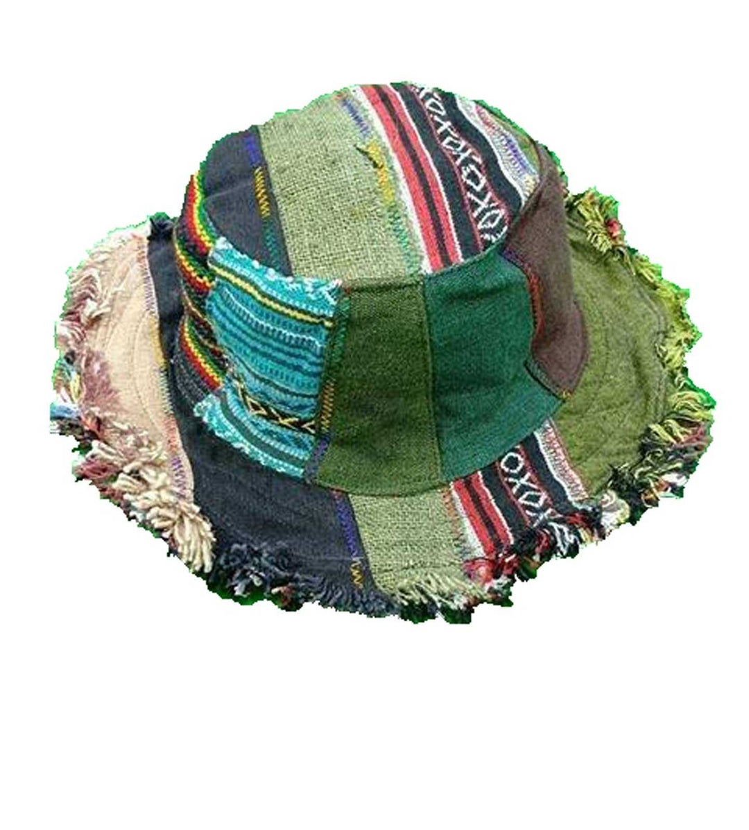 Frayed Brim Patchwork Sun Hat (Cotton &amp; Hemp)