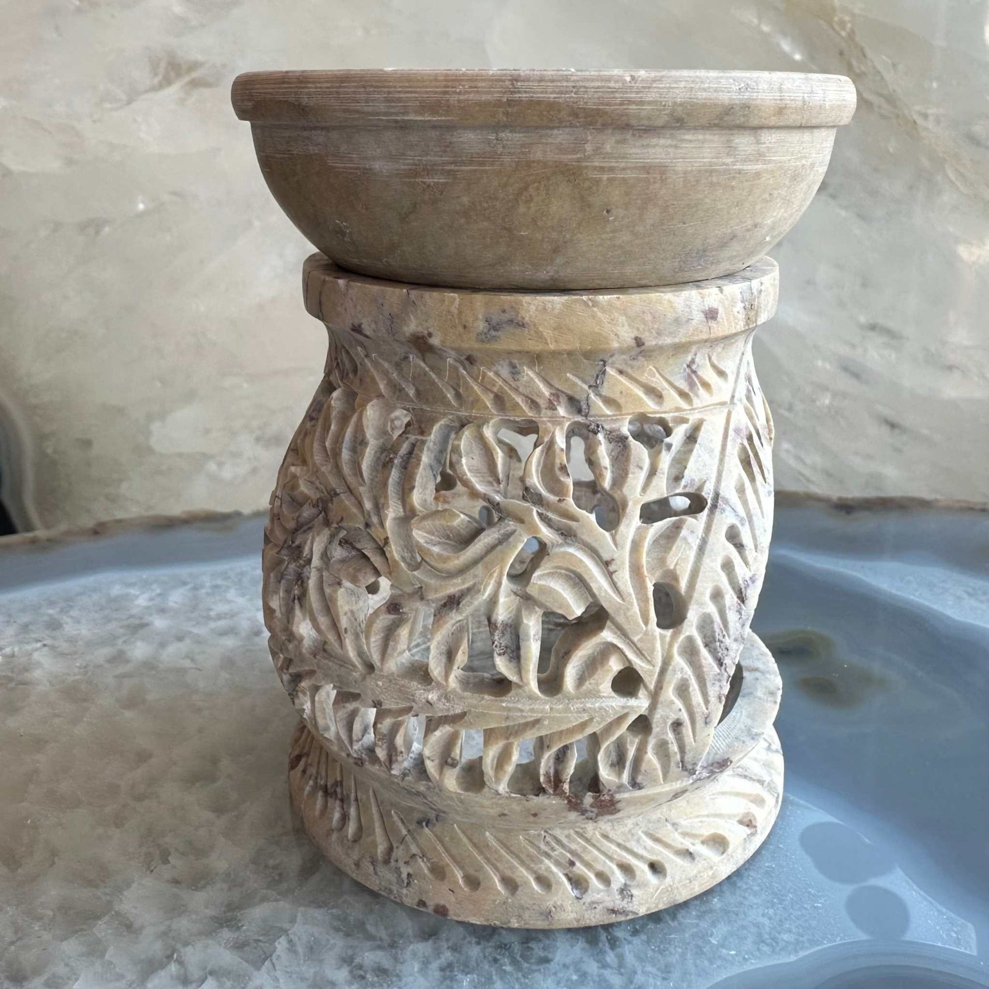 Carved Soapstone Essential Oil Burner 3&quot;