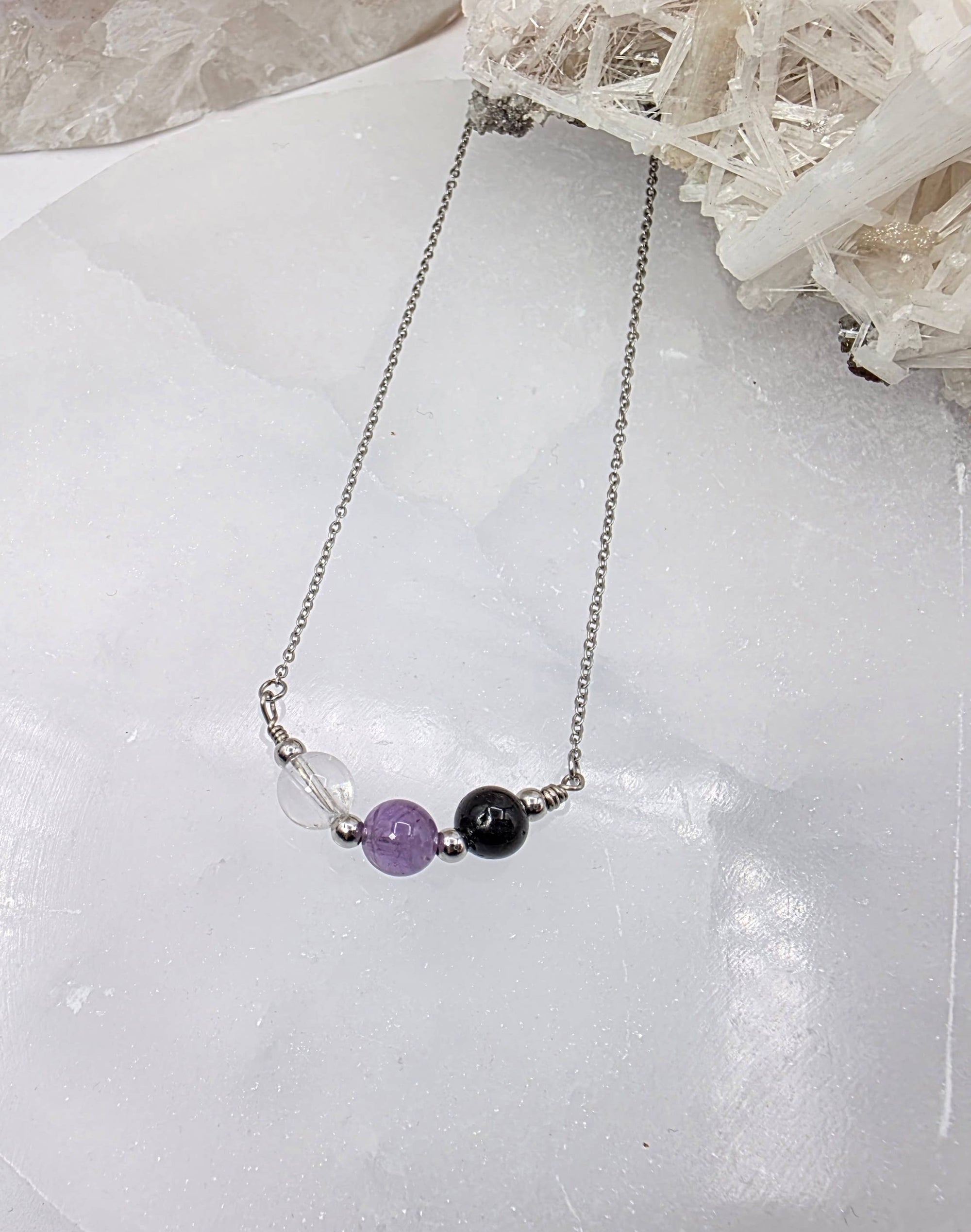 SACRED SPACE -Clear Quartz, Amethyst, Black Onyx Jewelry Set