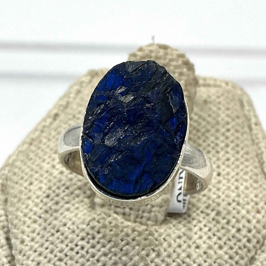 Sterling Silver Rough Oval Labradorite Ring - Size 6 - Intuition, Protection & Transformation