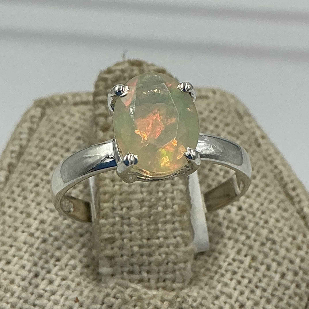 Sterling Silver Faceted Oval Ethiopian Opal Ring - Size 7 - Intuition, Creativity & Inner Light
