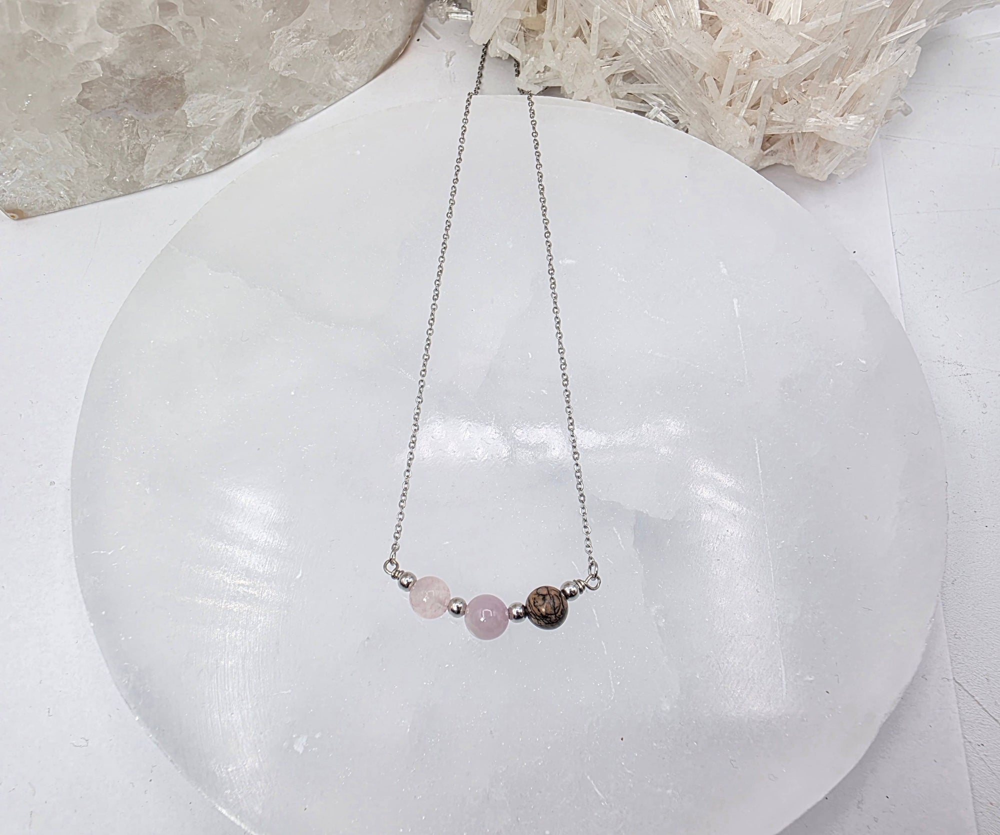 I AM ENOUGH -Kunzite, Rose Quartz, Rhodonite Gem Jewelry Set