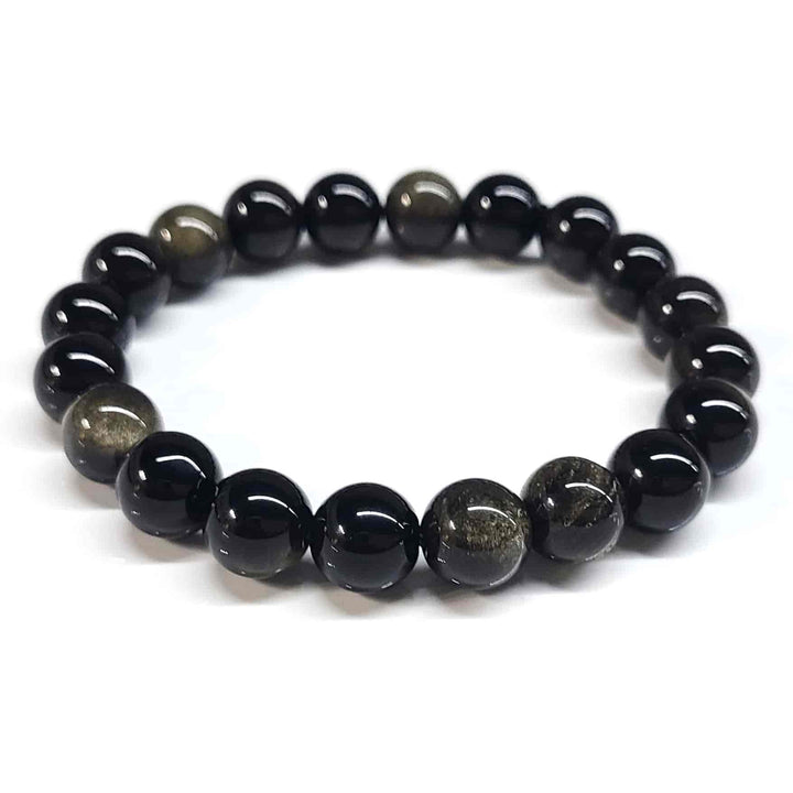 Gold Sheen Obsidian Round Bead Bracelet - Protection &amp; Inner Strength