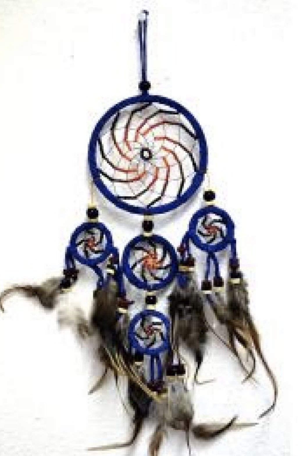 3.5" Blue Suede Dreamcatcher With Feathers & Beads - Sacred Crystals Dreamcatchers
