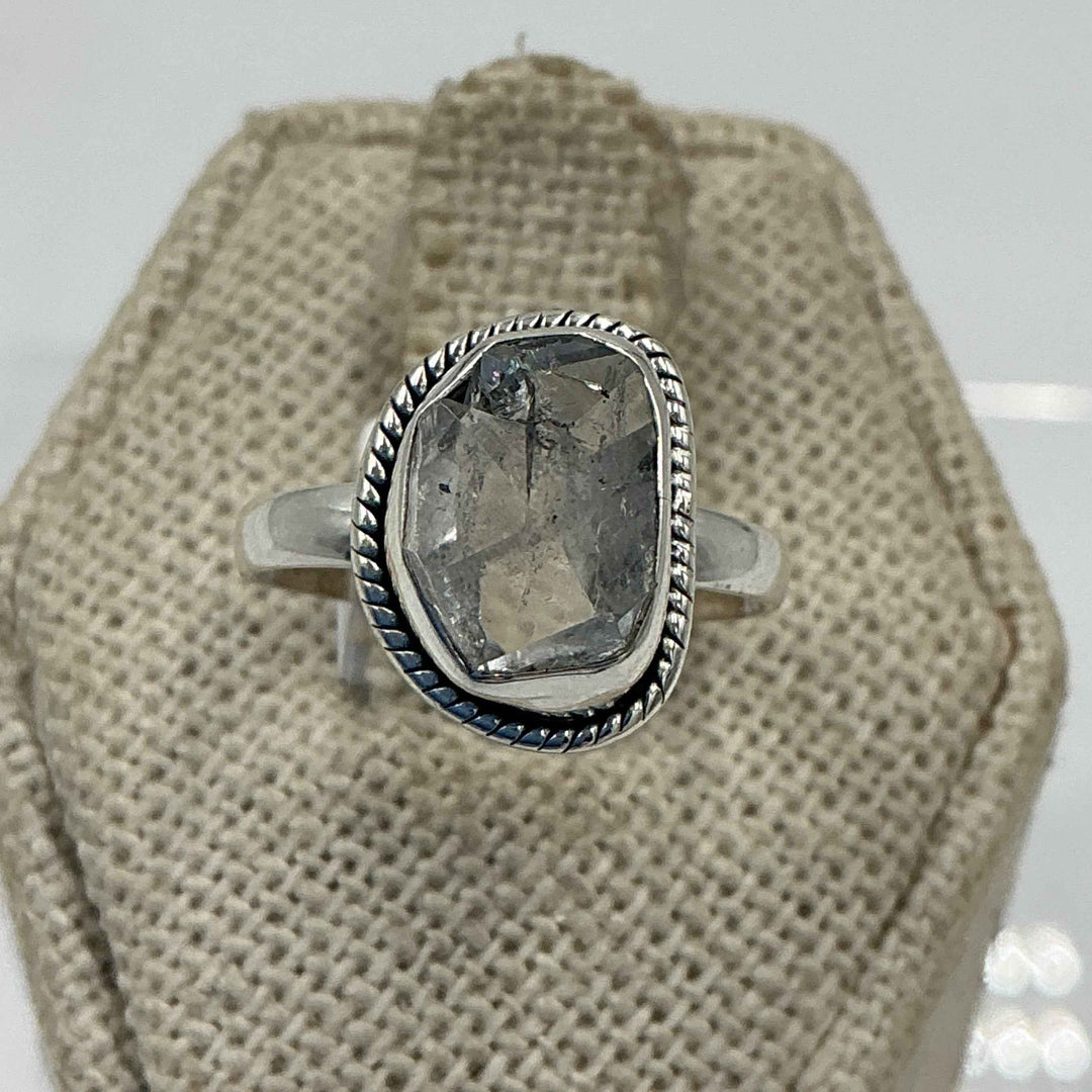 Sterling Silver Bezeled Herkimer Diamond Ring - Size 6 - Clarity, Intuition &amp; Alignment