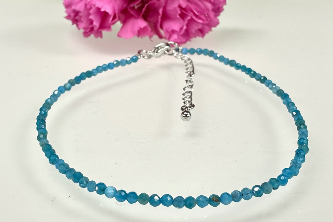 2mm Faceted Natural Apatite Anklet Stainless Steel Clasp - Motivation &amp; Progress