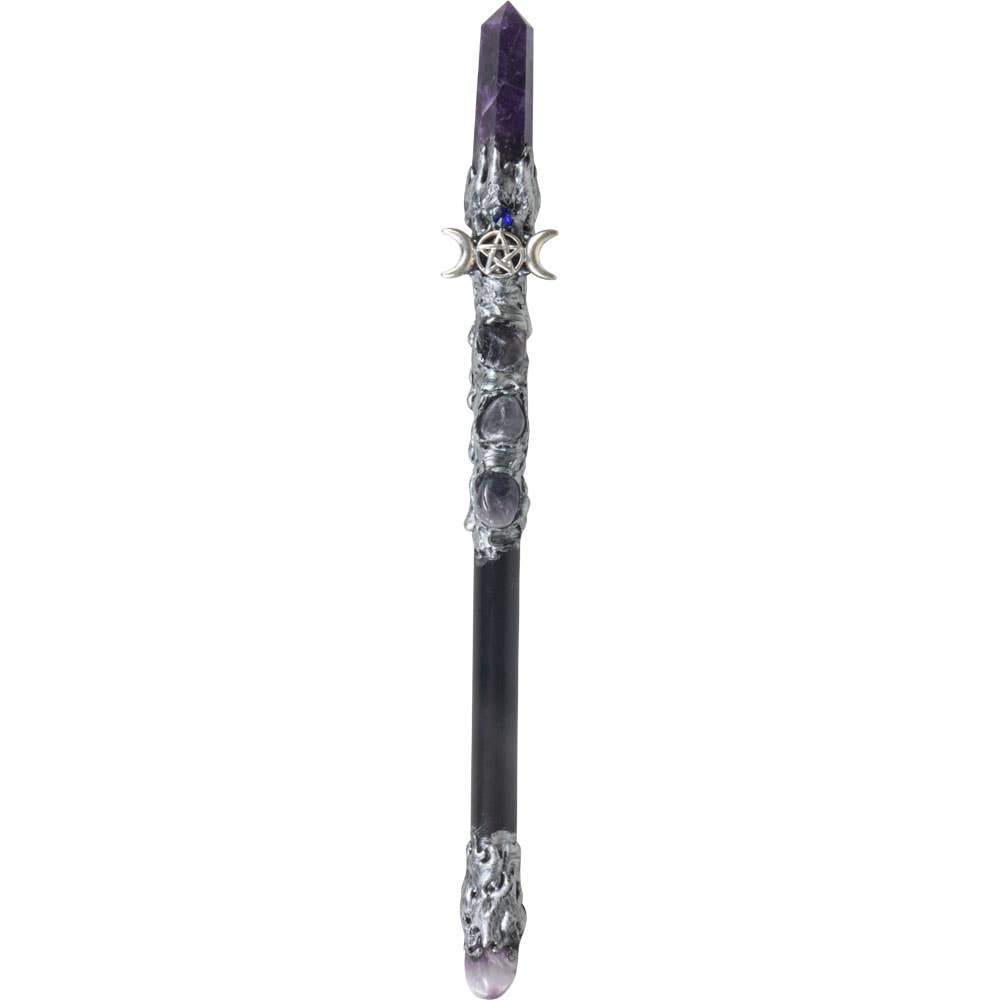 Amethyst Point w/ Silver Triple Moon Wand