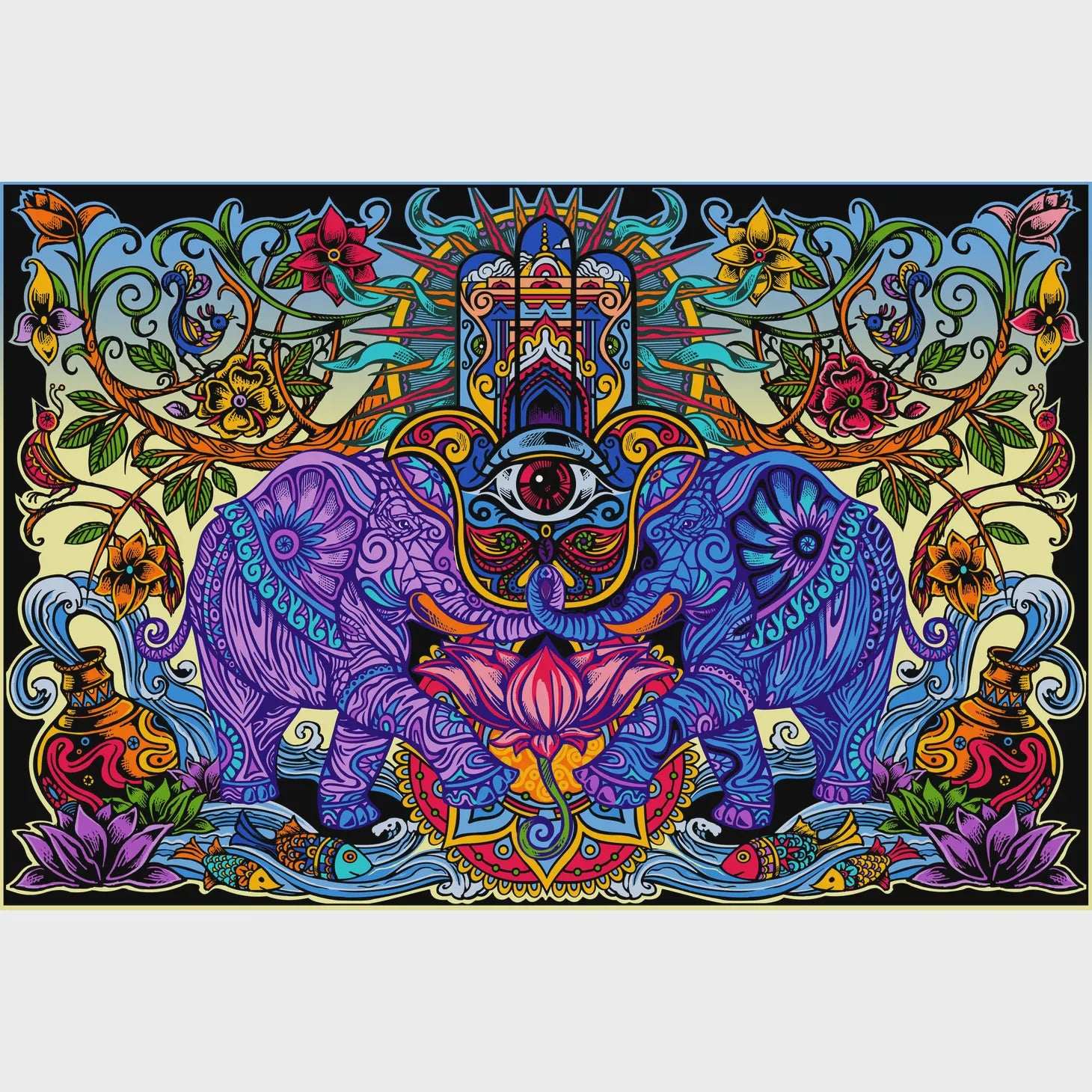 3D Hamsa Dreams - Sacred Crystals Tapestries