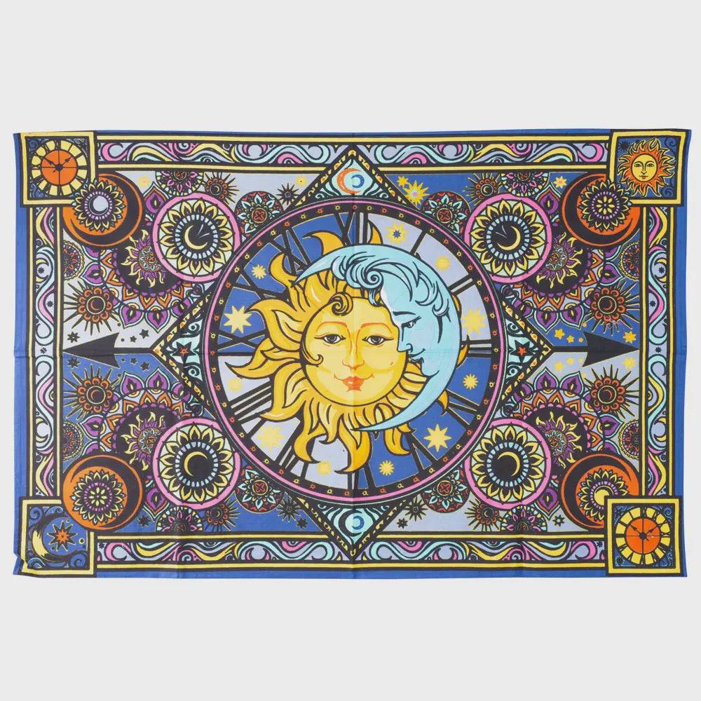 3D Sun Moon Clock Tapestry - Sacred Crystals Tapestries