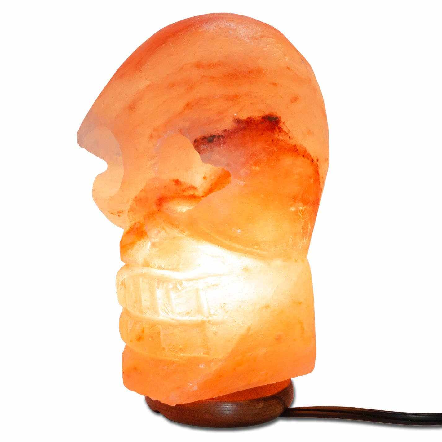 Skull Shaped Salt Lamp  - 9.5&quot; avg. - Cord, Bulb, Dimmer