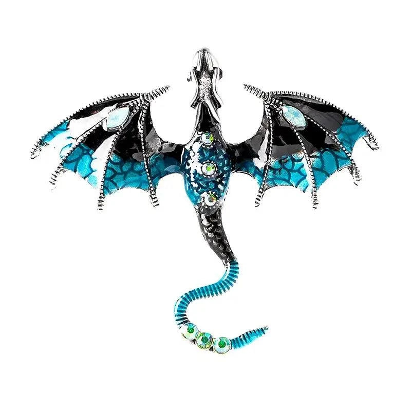 Fantasy Dragon Brooch – Enamel &amp; Rhinestone Pin