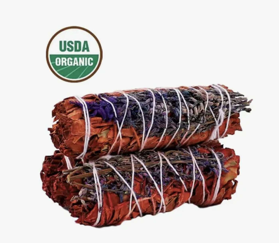 4" Dragon Blood Sage with Lavender - Sacred Crystals Smudge Sticks