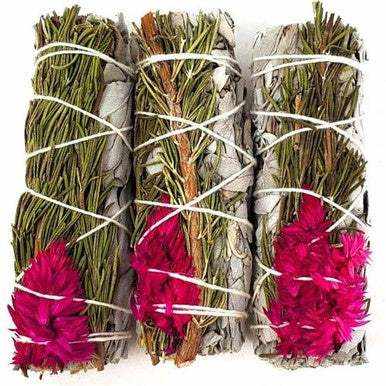 4" White Sage, Rosemary & Pampas Plume - Sacred Crystals Smudge Sticks