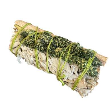 4" White Sage w/ Canary Reed Grass & Mastic Wood - Sacred Crystals Smudge Sticks
